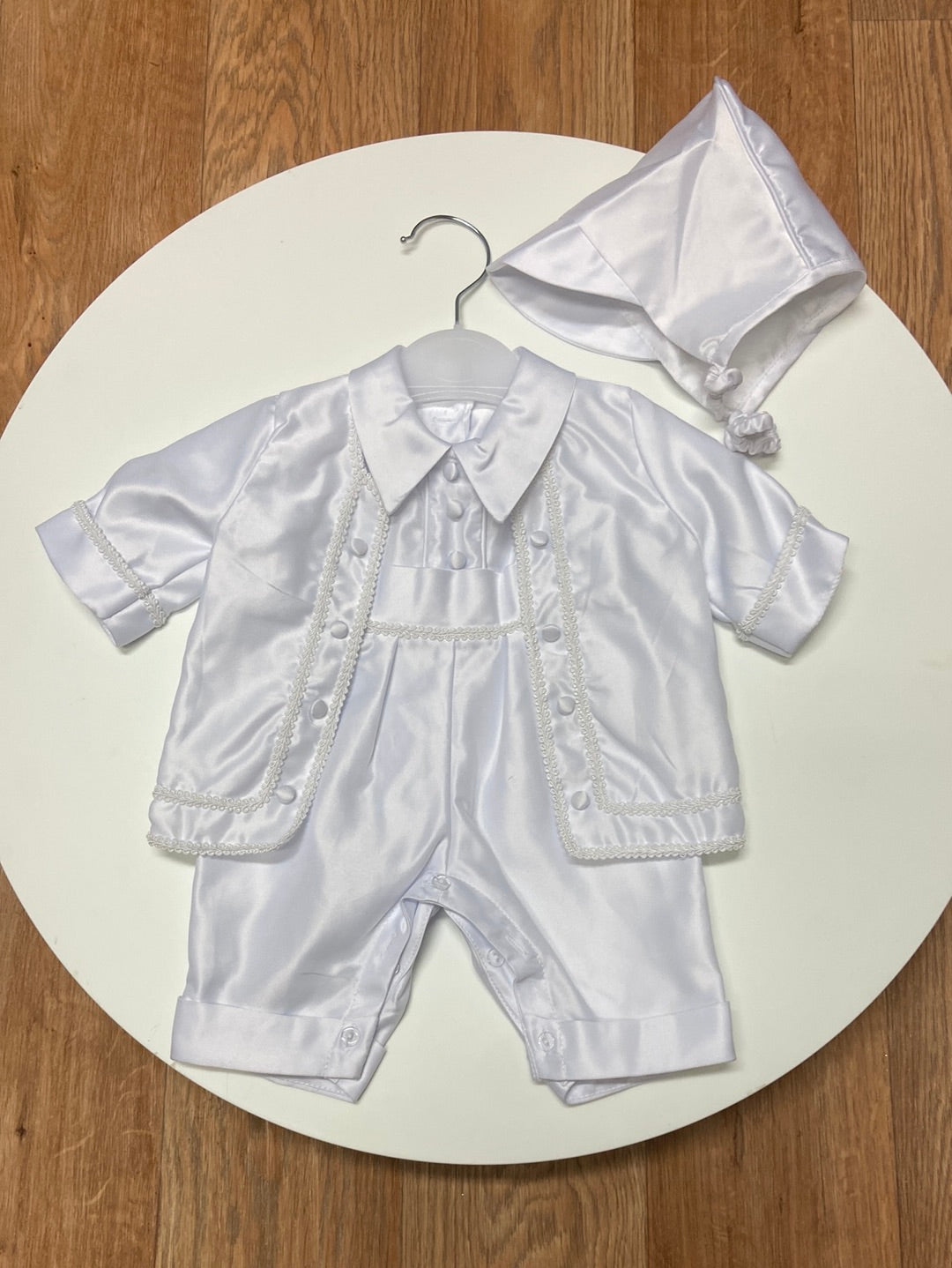 Baby boy satin christening hot sale outfit