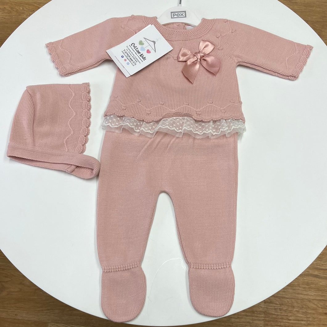 PEX baby girl dusky pink 3 piece knitted set - Bridget