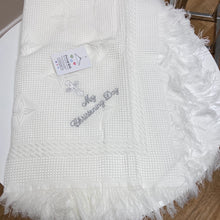 Load image into Gallery viewer, Fringed unisex Star Christening Shawl MCD
