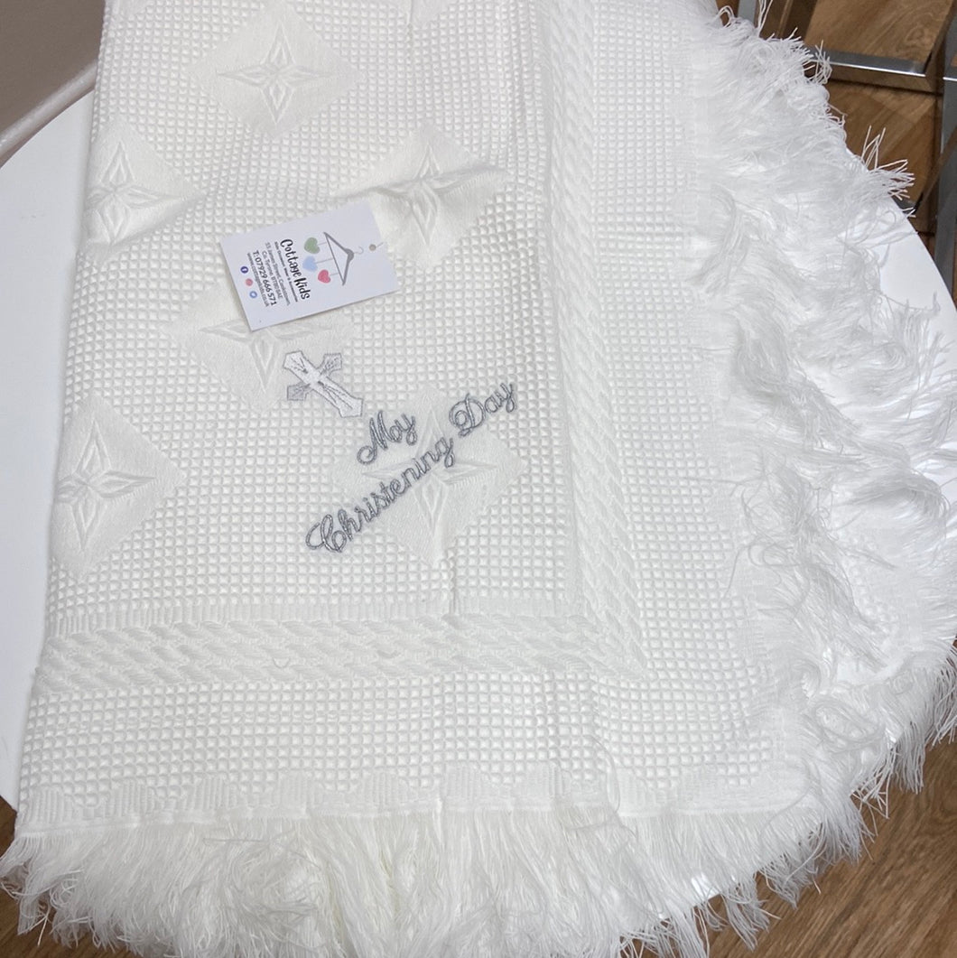 Fringed unisex Star Christening Shawl MCD