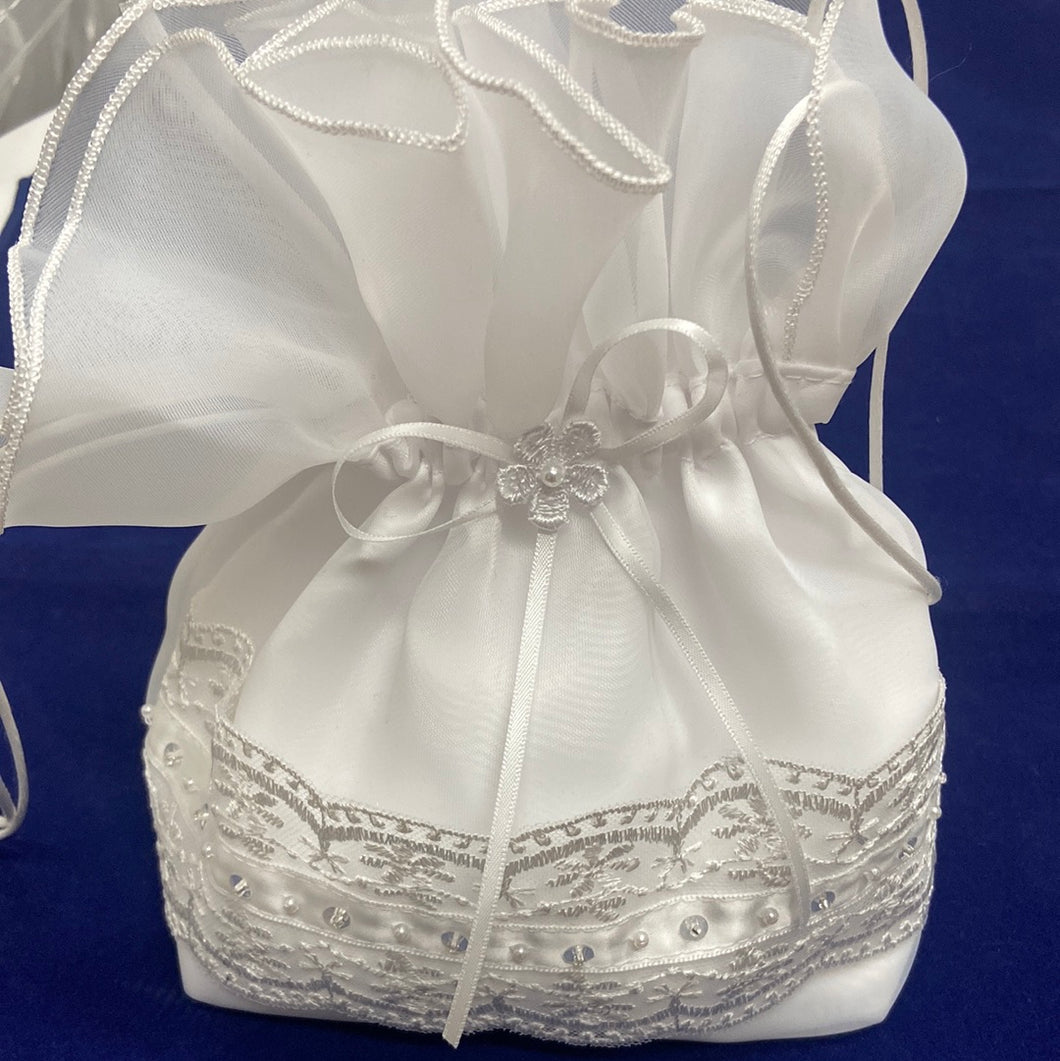 Girls White Chiffon Holy Communion Bag - Leona