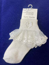 Load image into Gallery viewer, Ivory frilly socks - Cherry, for girls.
