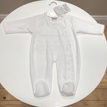 Load image into Gallery viewer, PEX baby girl lace trim sleep suit - white suitable for after Christening
