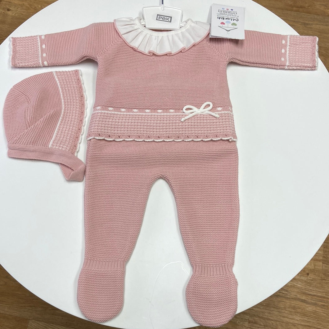 PEX baby girl dusky pink knitted 3 piece set Lilah