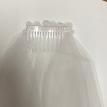 Load image into Gallery viewer, Girls Holy communion veil - Ivory with floral detail and satin edge
