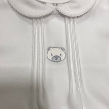 Load image into Gallery viewer, PEX baby boy, Teddy bear detail white sleep-suit suitable for after Christening
