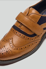 Load image into Gallery viewer, Boys shoe - Russell by Cavani - Tan/Navy with strap for easy fastening.
