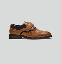 Load image into Gallery viewer, Boys shoe - Russell by Cavani - Tan/Navy with strap for easy fastening.
