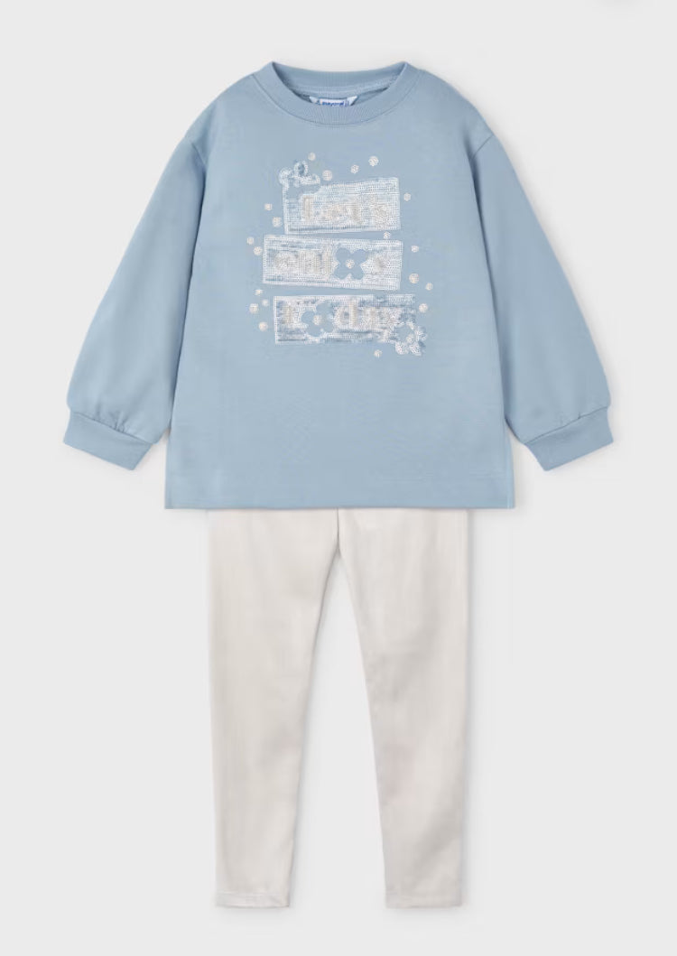 Mayoral younger girl jumper and suedette leggings set - 40709- sky blue