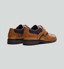 Load image into Gallery viewer, Boys shoe - Russell by Cavani - Tan/Navy with strap for easy fastening.
