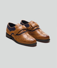 Load image into Gallery viewer, Boys shoe - Russell by Cavani - Tan/Navy with strap for easy fastening.
