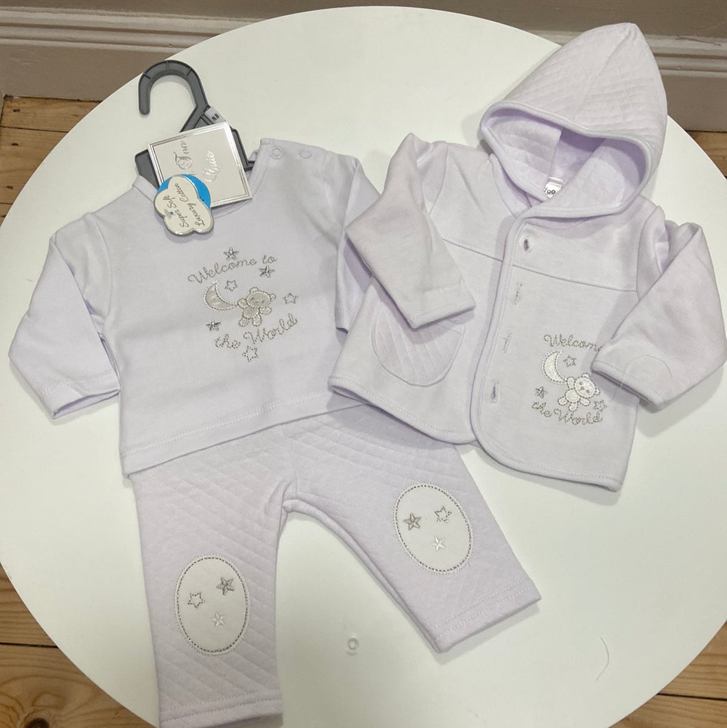 Welcome to the world 3 piece unisex baby set