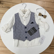 Load image into Gallery viewer, Boys Hashtag waistcoat, shirt, trouser set with braces and bow tie 8833
