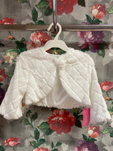 Load image into Gallery viewer, Flowergirl and younger girl Ivory Faux Fur Bolero Jacket
