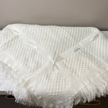 Load image into Gallery viewer, Beautiful fringed shawl with threaded  ribbon detail unisex Christening Shawl
