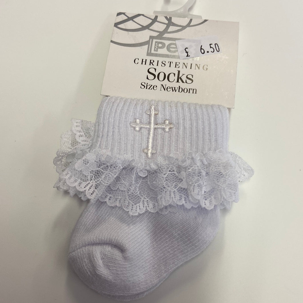 Baby Girl white Christening sock