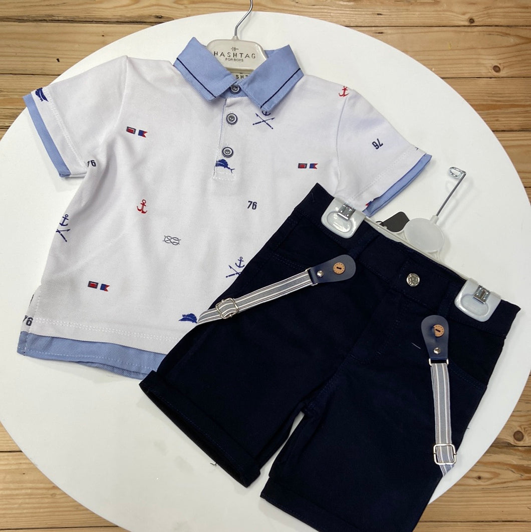 Boys Hashtag polo top and short set 8835