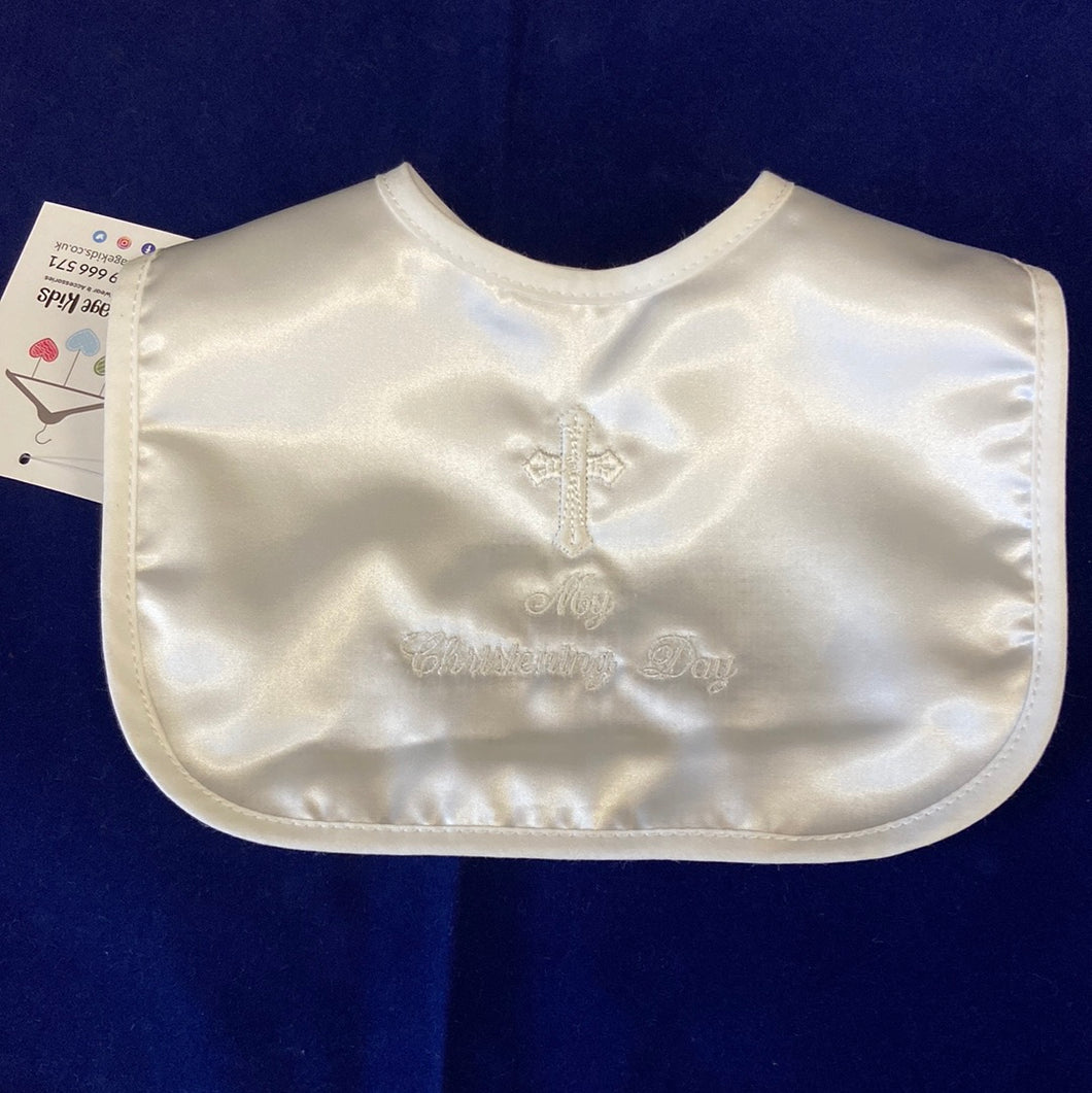 Velcro Satin embroidered Christening bib