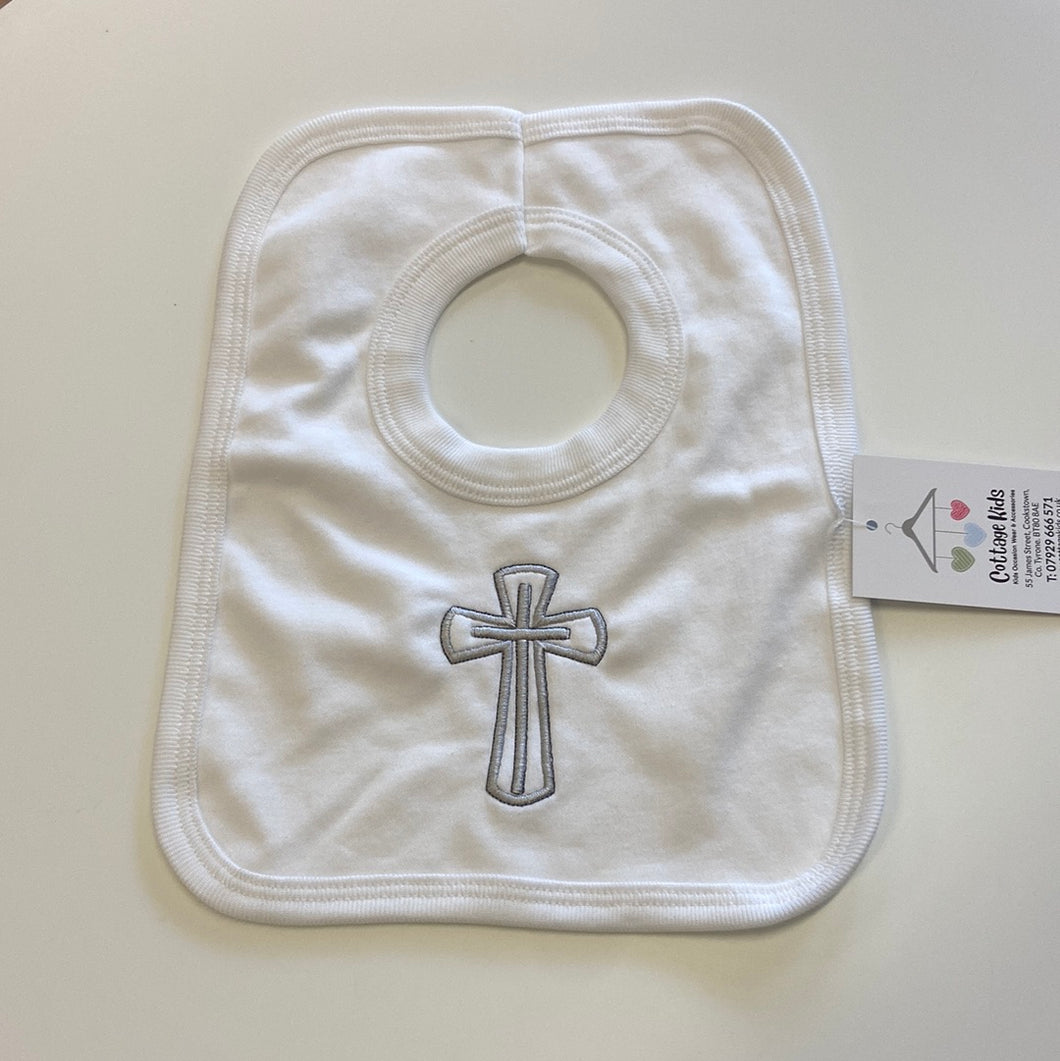 White Christening Cross bib