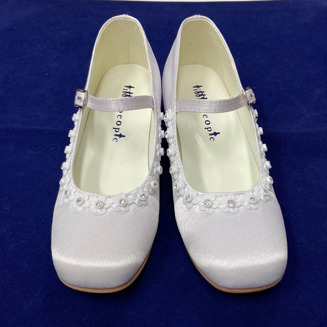 5288 White Satin Holy Communion Heeled Shoes