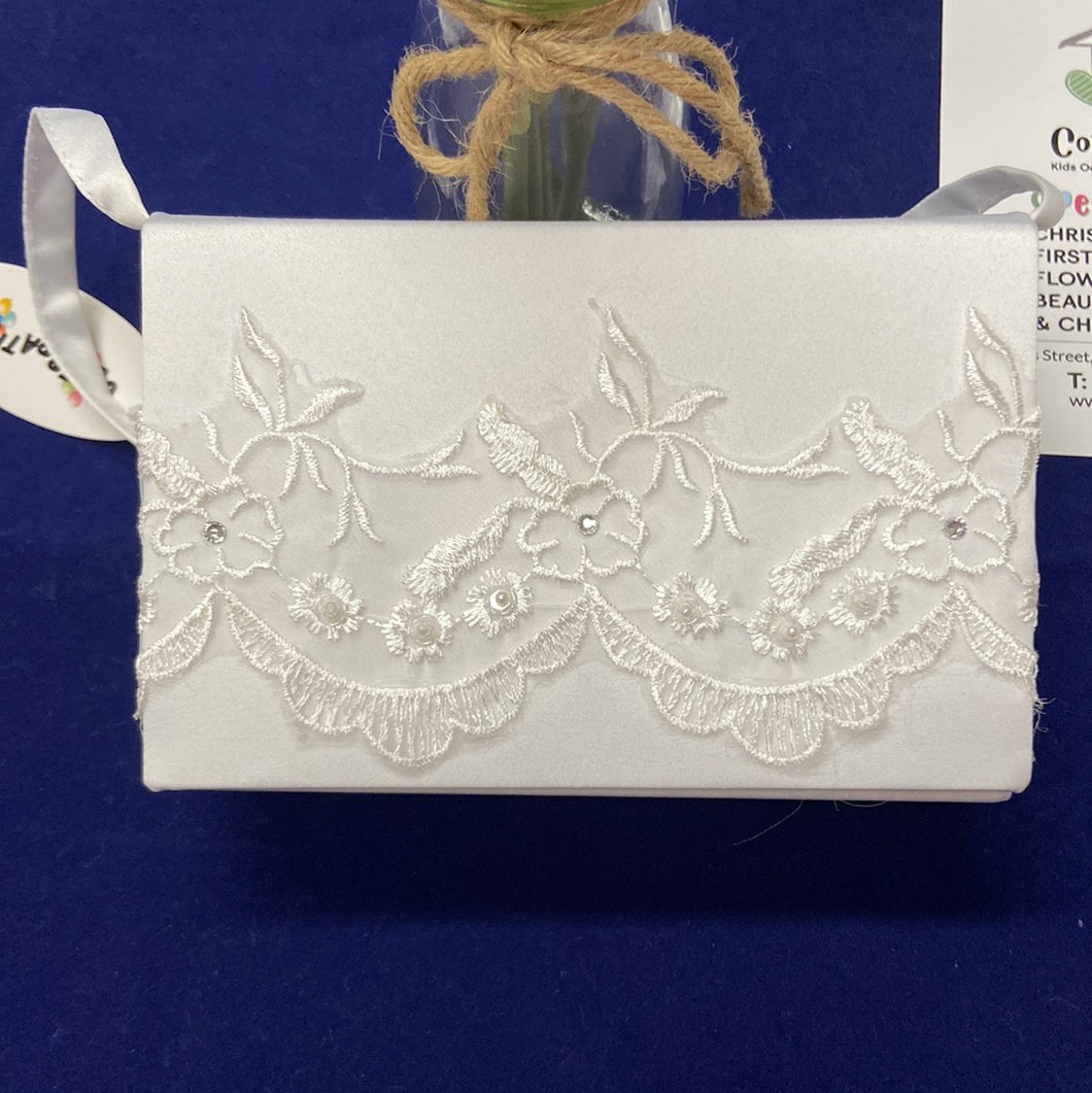 White satin Communion bag Cb072